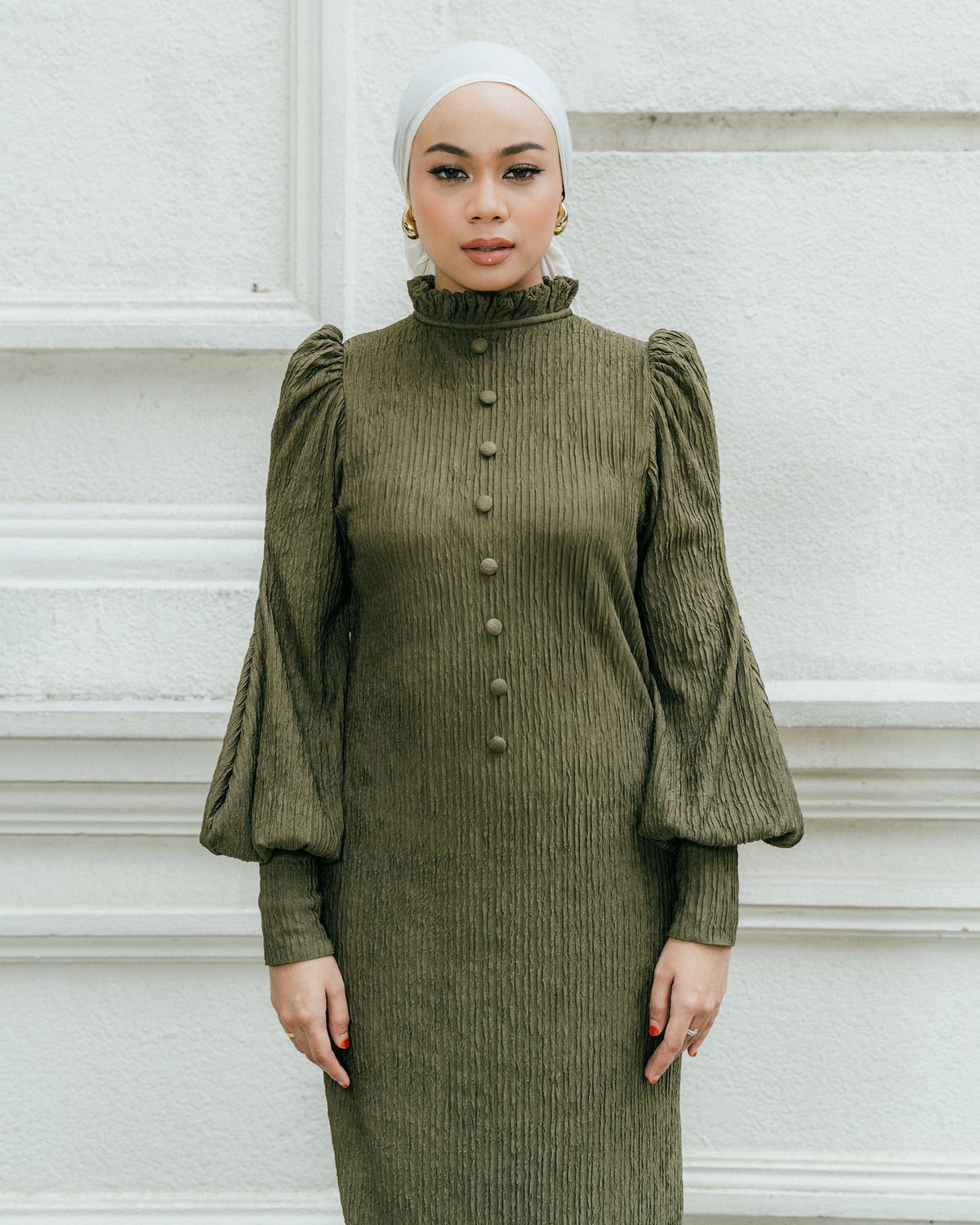 XANDRA DRESS IN OLIVE GREEN