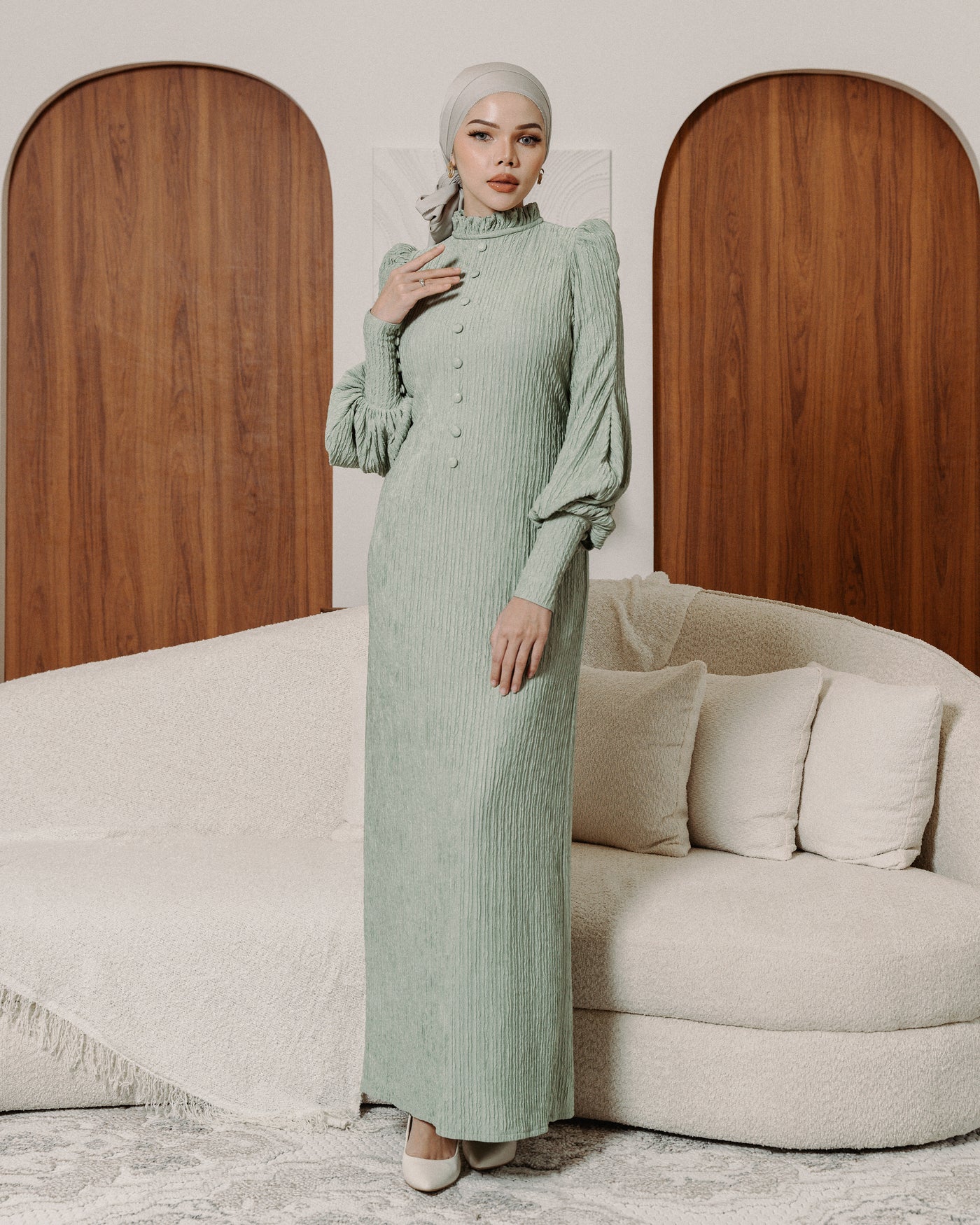 sage green hijab dress Sage Green Criss Cross Satin Maxi Dress X-Small